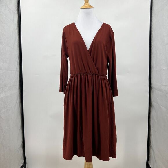 Zenana Surplice Dress Womens XL Extra Large Rust Red Quarter Sleeve Stretch - Picture 2 of 12
